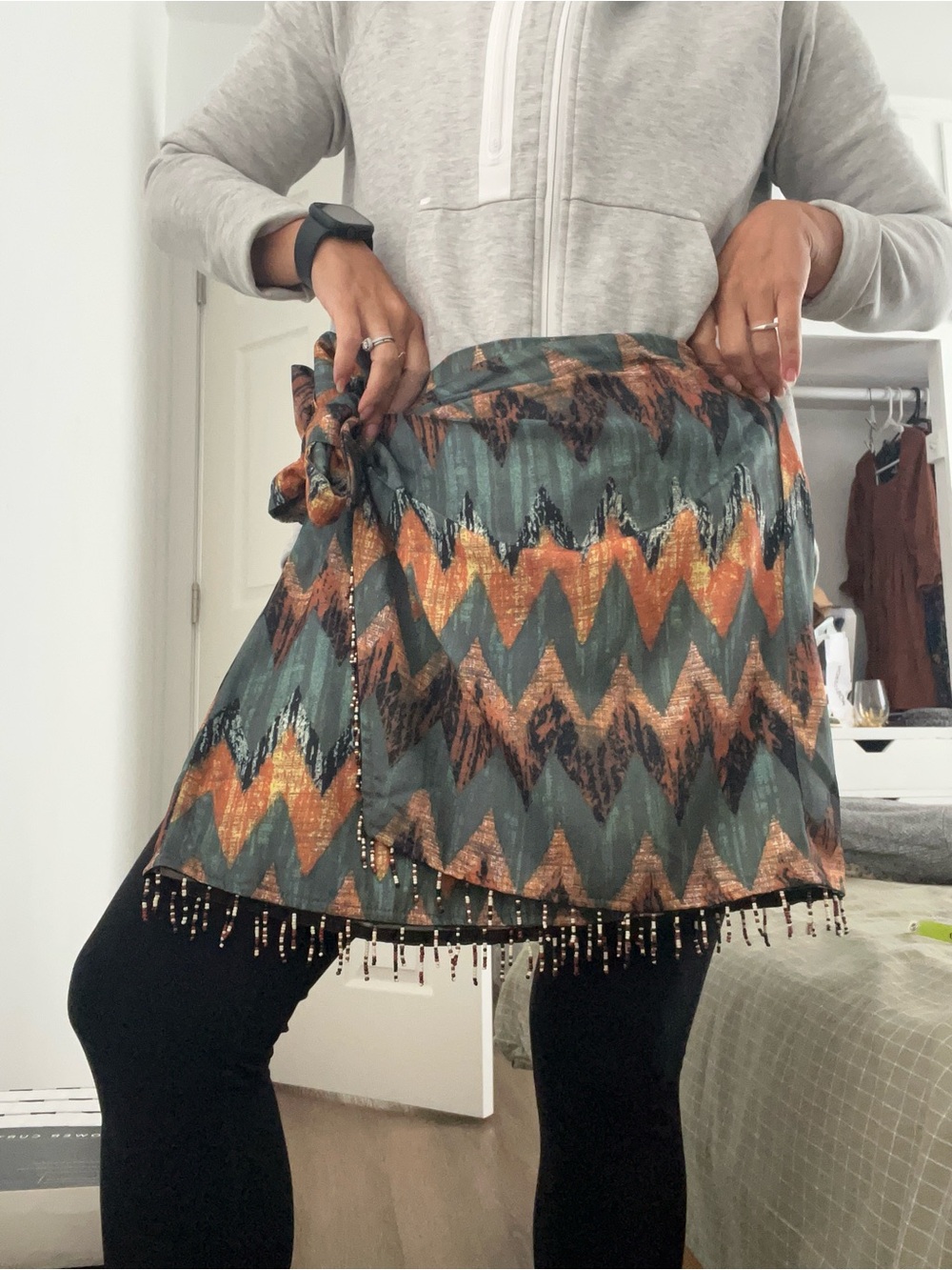 Summer Festival Wrap Mini Tassel Knot Skirt Zigzag Tribal Print - Picture 8 of 9